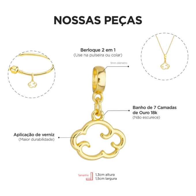 Berloque Nuvem Céu Banhado a Ouro 18k