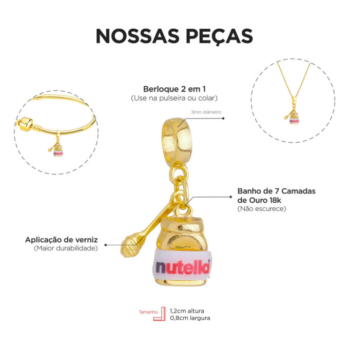 Berloque Nutella Chocolate Banhado a Ouro 18k