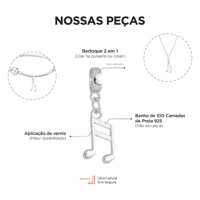 Berloque Nota Musical Banhado a Prata 925