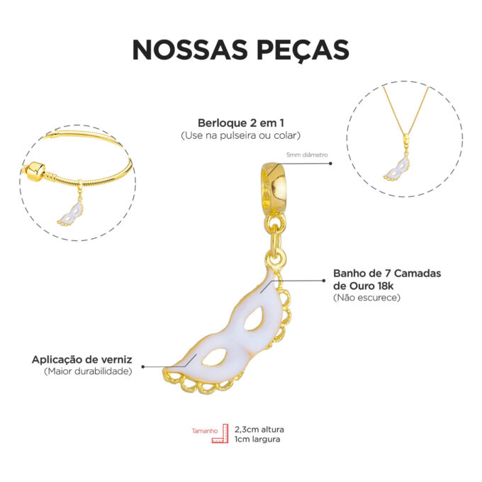 Berloque Máscara Fantasia Banhado a Ouro 18k