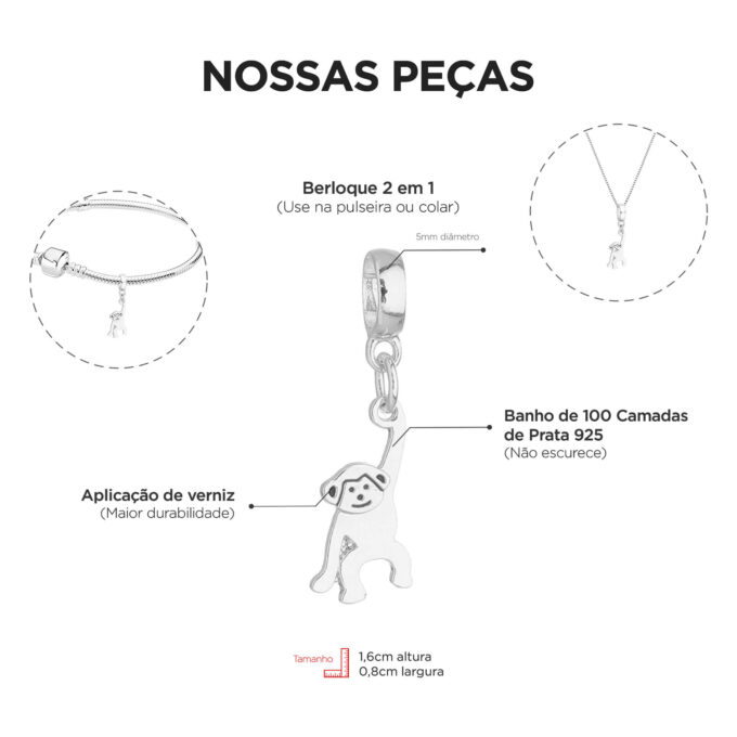 Berloque Macaco Banhado a Prata 925