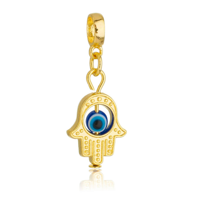 Berloque Mão Hamsa Olho Grego Banhado a Ouro 18k