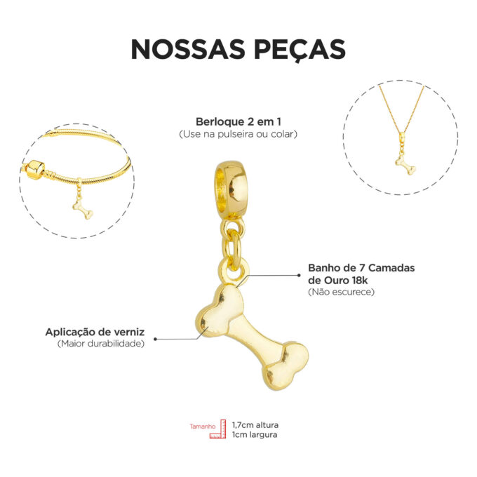 Berloque Osso de Cachorro Banhado a Ouro 18k