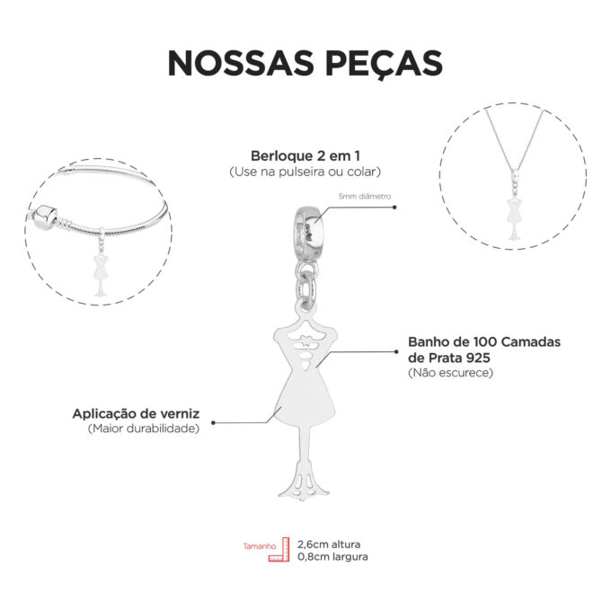Berloque Manequim Banhado a Prata 925