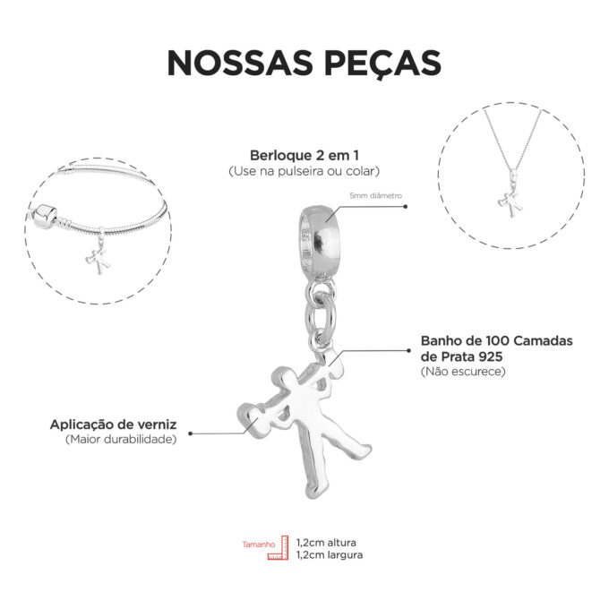 Berloque Mulher Academia Crossfit Banhado a Prata 925
