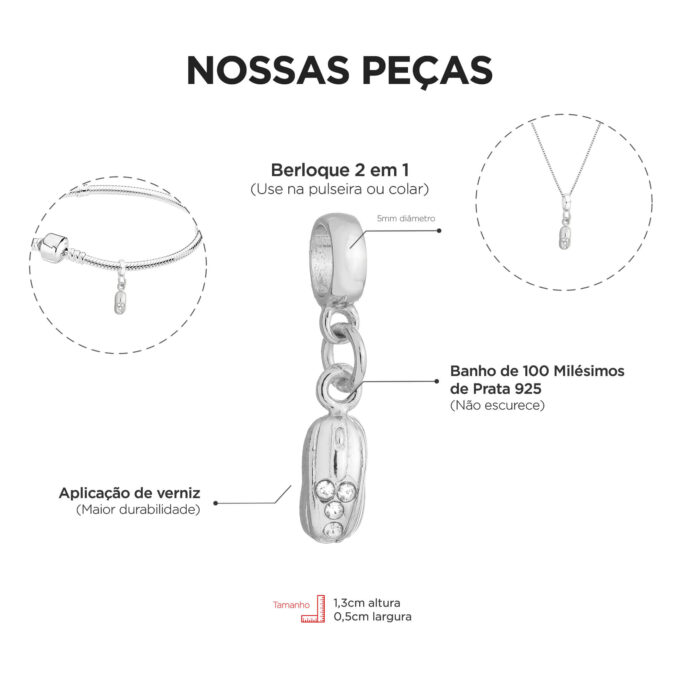 Berloque Mouse Banhado a Prata 925