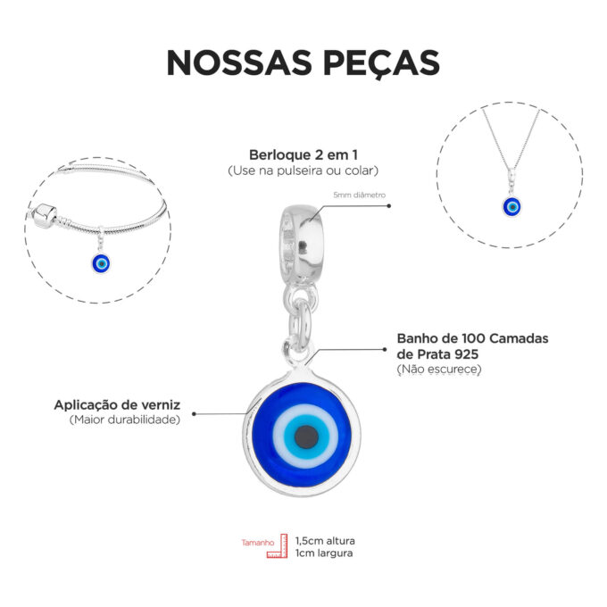 Berloque Olho Grego Banhado a Prata 925