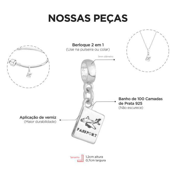 Berloque Passaporte Banhado a Prata 925