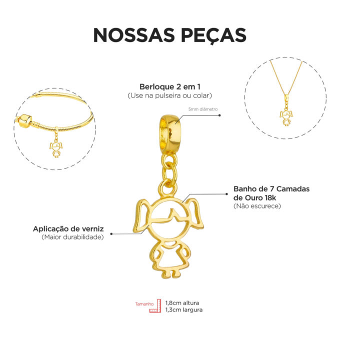 Berloque Menina Vazada Banhado a Ouro 18k