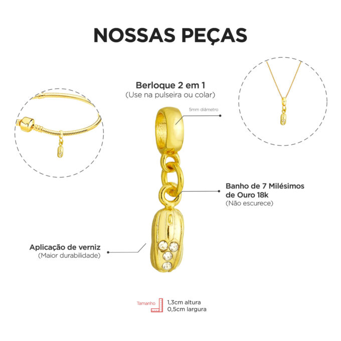 Berloque Mouse Banhado a Ouro 18k