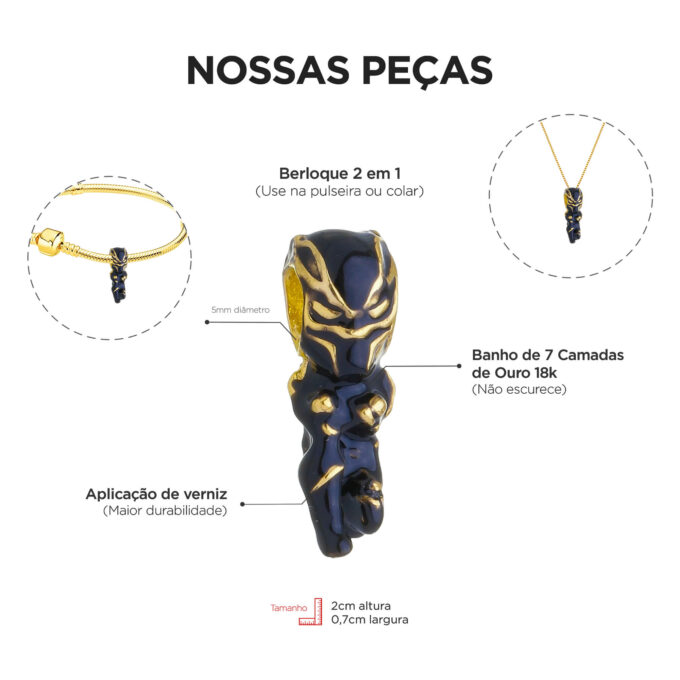 Berloque Pantera Negra Separador Banhado a Ouro 18k