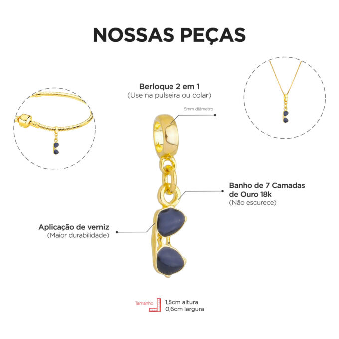 Berloque Óculos de Sol Banhado a Ouro 18k