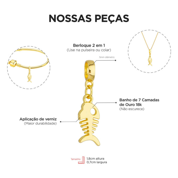 Berloque Peixe Banhado a Ouro 18k
