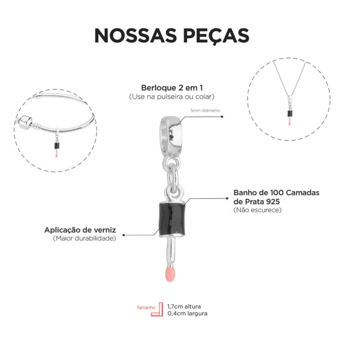 Berloque Pincel de Maquiagem Banhado a Prata 925
