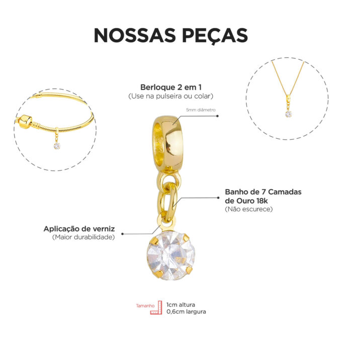Berloque Ponto de Luz Banhado a Ouro 18k