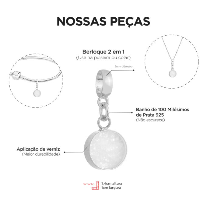 Berloque Sal Grosso Banhado a Prata 925