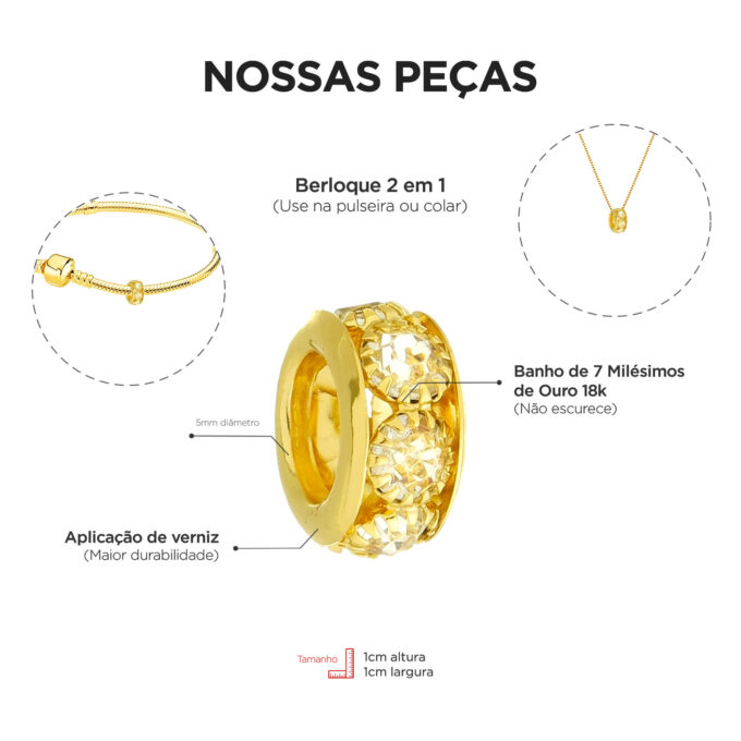 Berloque Separador Strass Banhado a Ouro 18k