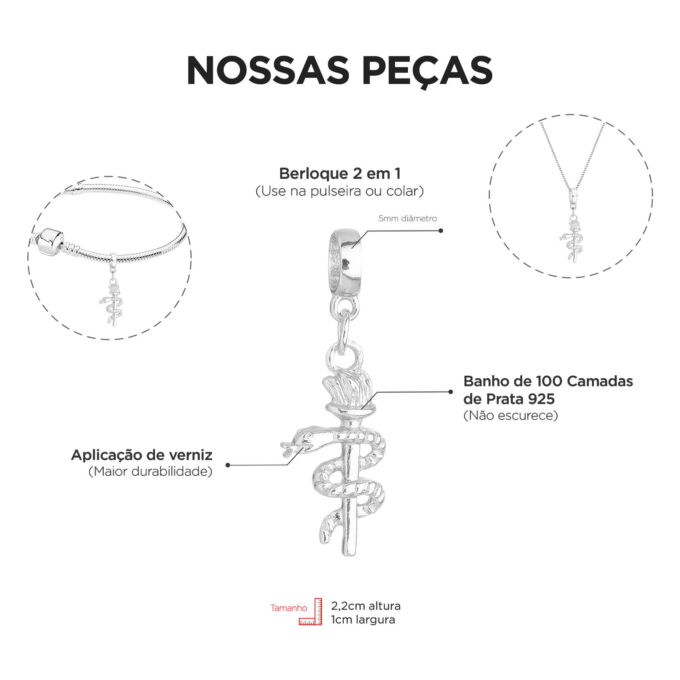 Berloque Profissão Odontologia Dentista Banhado a Prata 925