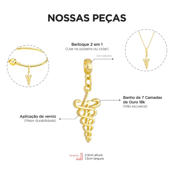 Berloque Profissão Fisioterapia Banhado a Ouro 18k