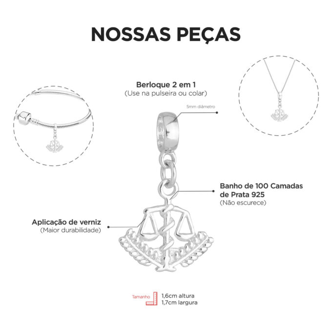 Berloque Profissão Nutrição Banhado a Prata 925