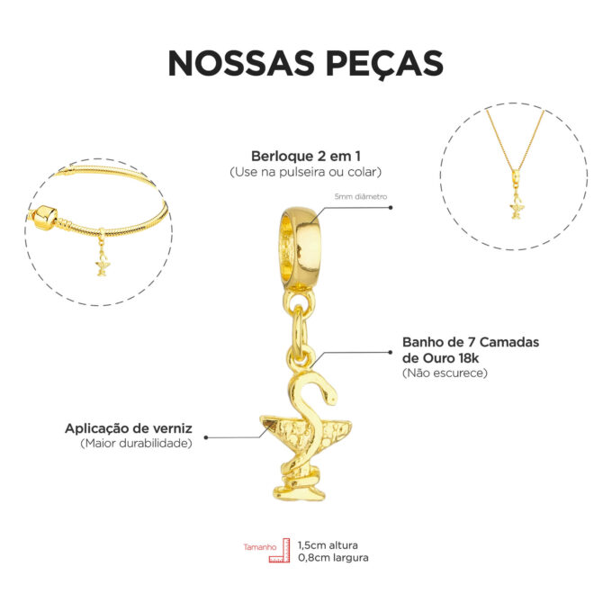Berloque Profissão Farmácia Banhado a Ouro 18k