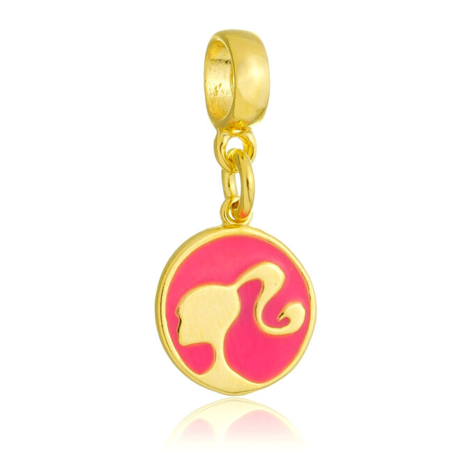 Berloque Barbie Redonda Banhado a Ouro 18k