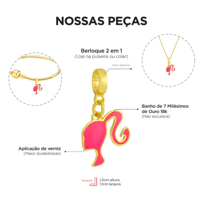 Berloque Barbie Banhado a Ouro 18k