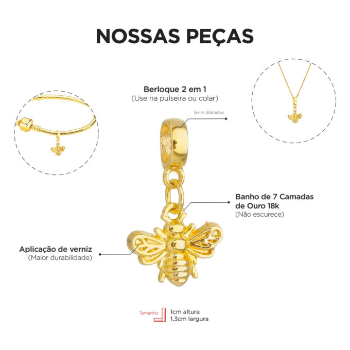 Berloque Abelha Banhado a Ouro 18k