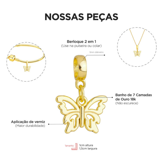 Berloque Borboleta Banhado a Ouro 18k