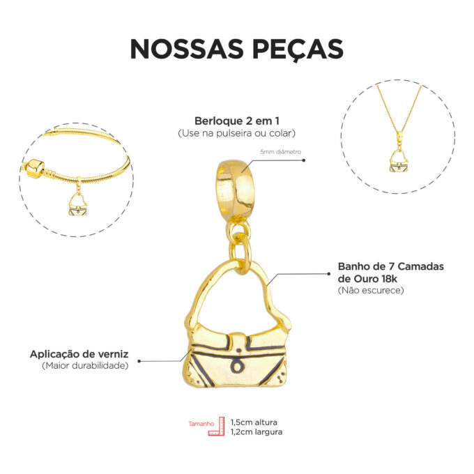 Berloque Bolsa Mulher Banhado a Ouro 18k