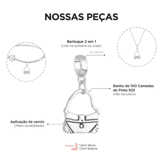 Berloque Bolsa Mulher Banhado a Prata 925