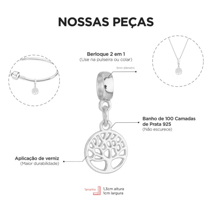 Berloque Árvore da Vida Banhado a Prata 925