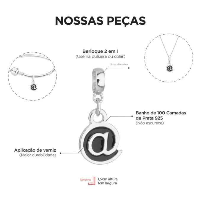 Berloque Arroba Banhado a Prata 925