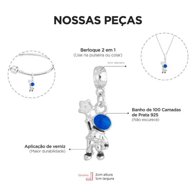 Berloque Astronauta Banhado a Prata 925