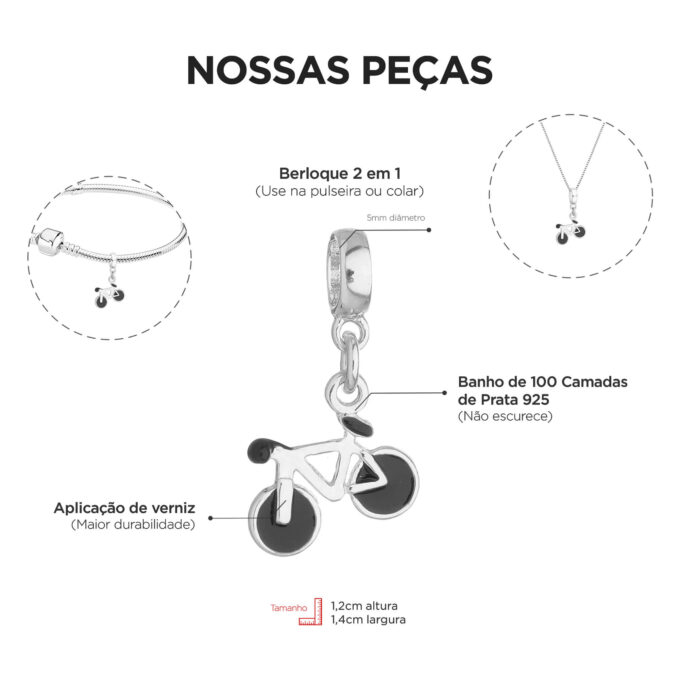 Berloque Bicicleta Banhado a Prata 925