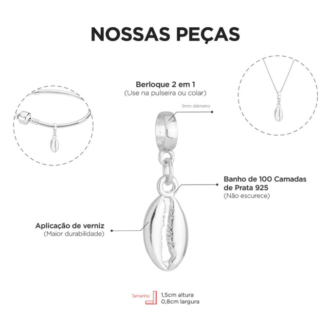 Berloque Búzios Banhado a Prata 925