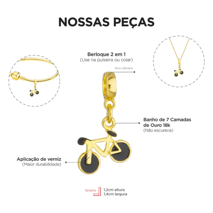 Berloque Bicicleta Banhado a Ouro 18k