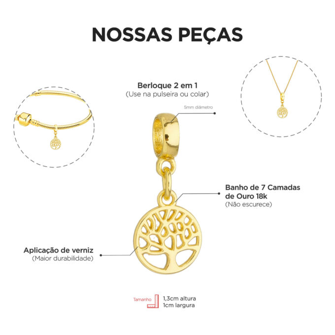 Berloque Árvore da Vida Banhado a Ouro 18k