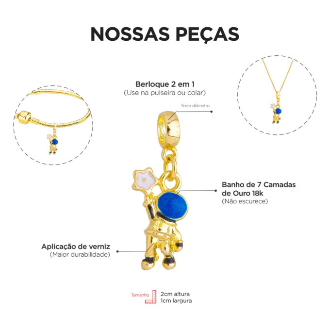 Berloque Astronauta Banhado a Ouro 18k