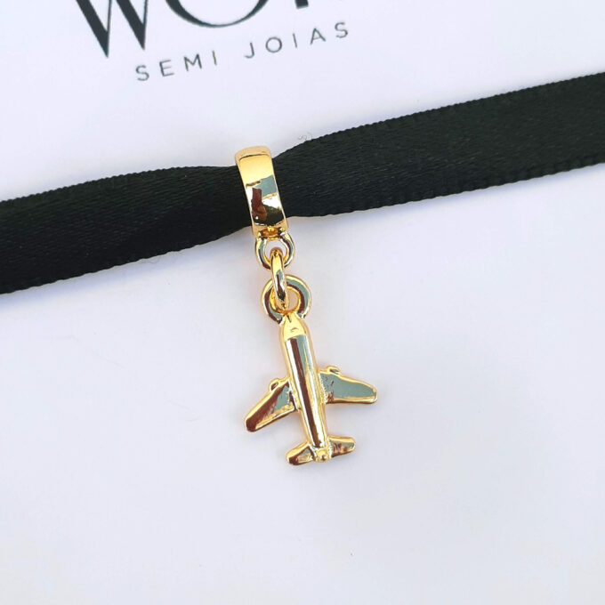 Berloque Avião Banhado a Ouro 18k