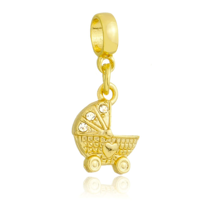 Berloque Carrinho de Bebê Banhado a Ouro 18k