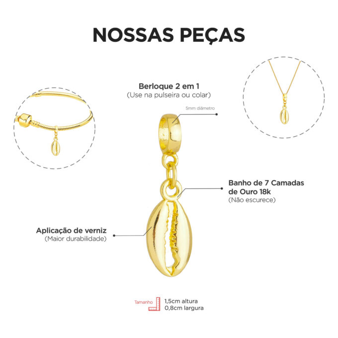 Berloque Búzio Banhado a Ouro 18k