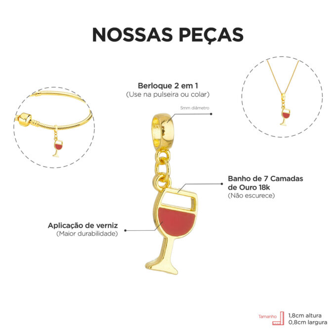Berloque Taça de Vinho Banhado a Ouro 18k