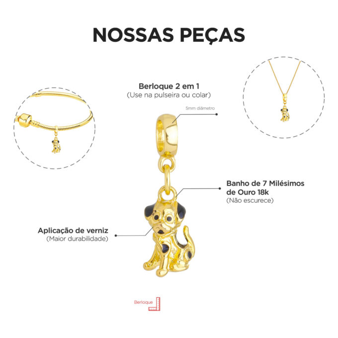 Berloque Cachorro Banhado a Ouro 18k