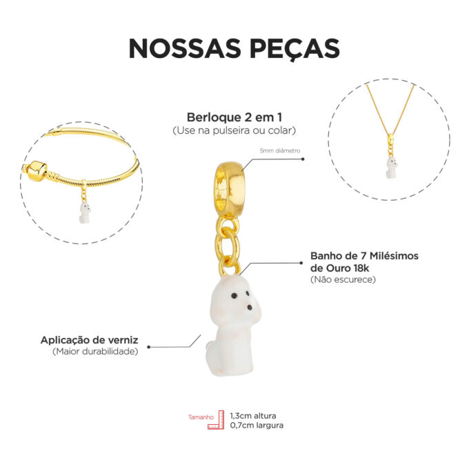 Berloque Cachorro Poodle Banhado a Ouro 18k
