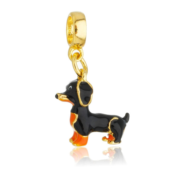 Berloque Cachorro Salsicha Dachshund Banhado a Ouro 18k
