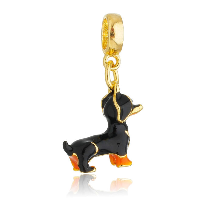 Berloque Cachorro Salsicha Dachshund Banhado a Ouro 18k