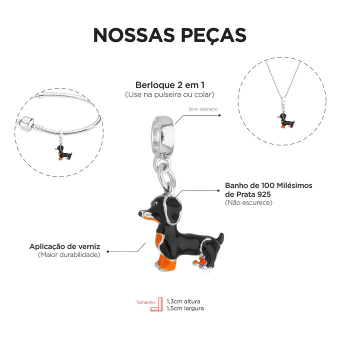 Berloque Cachorro Salsicha Dachshund Banhado a Ouro 18k