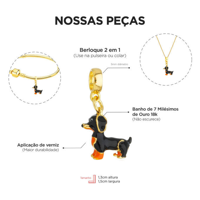 Berloque Cachorro Salsicha Dachshund Banhado a Prata 925