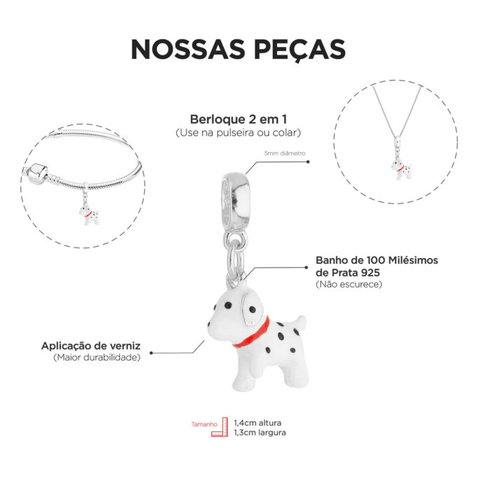 Berloque Cachorro Dálmata Banhado a Ouro 18k